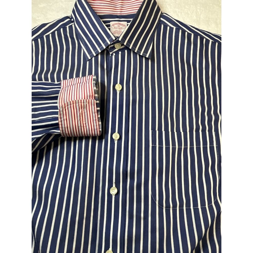 Brooks Brothers Non-Iron Supima Cotton Men's Shirt Medium Blue/White Striped Con